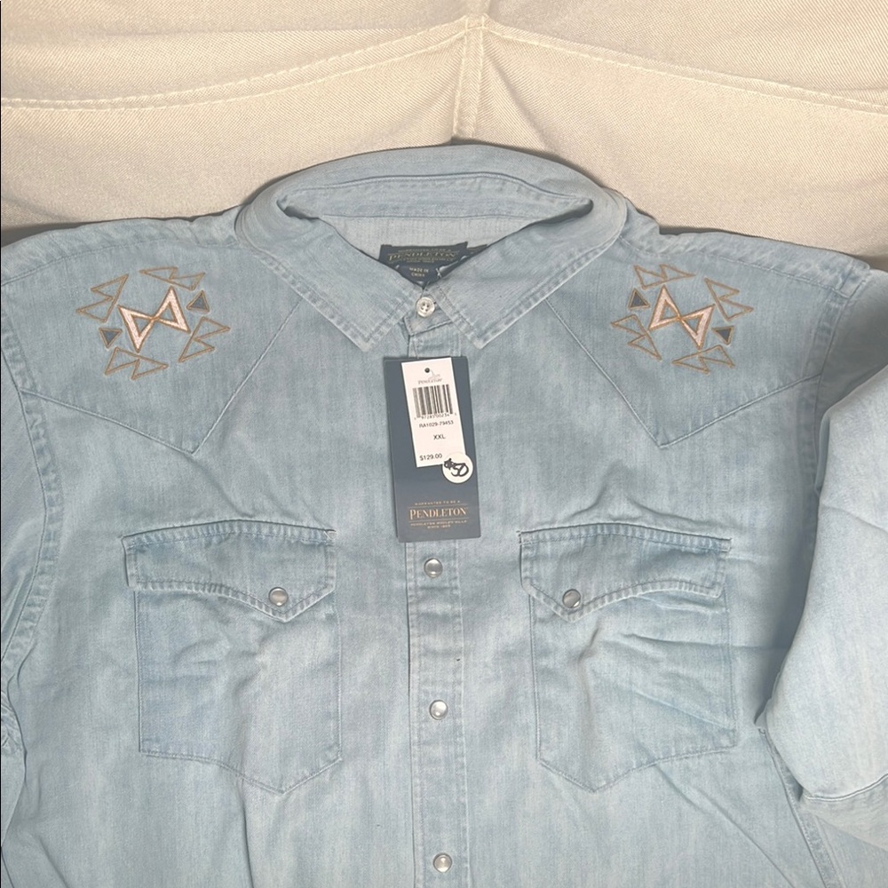 Pendleton Men’s Light Blue Western Shirt Size 2XL NWT - Picture 2 of 15